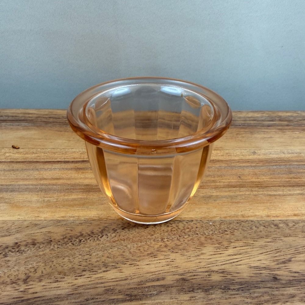 Vintage Pink Depression Glass Paneled Custard Cup Ramekin Peach 3.75 Inch